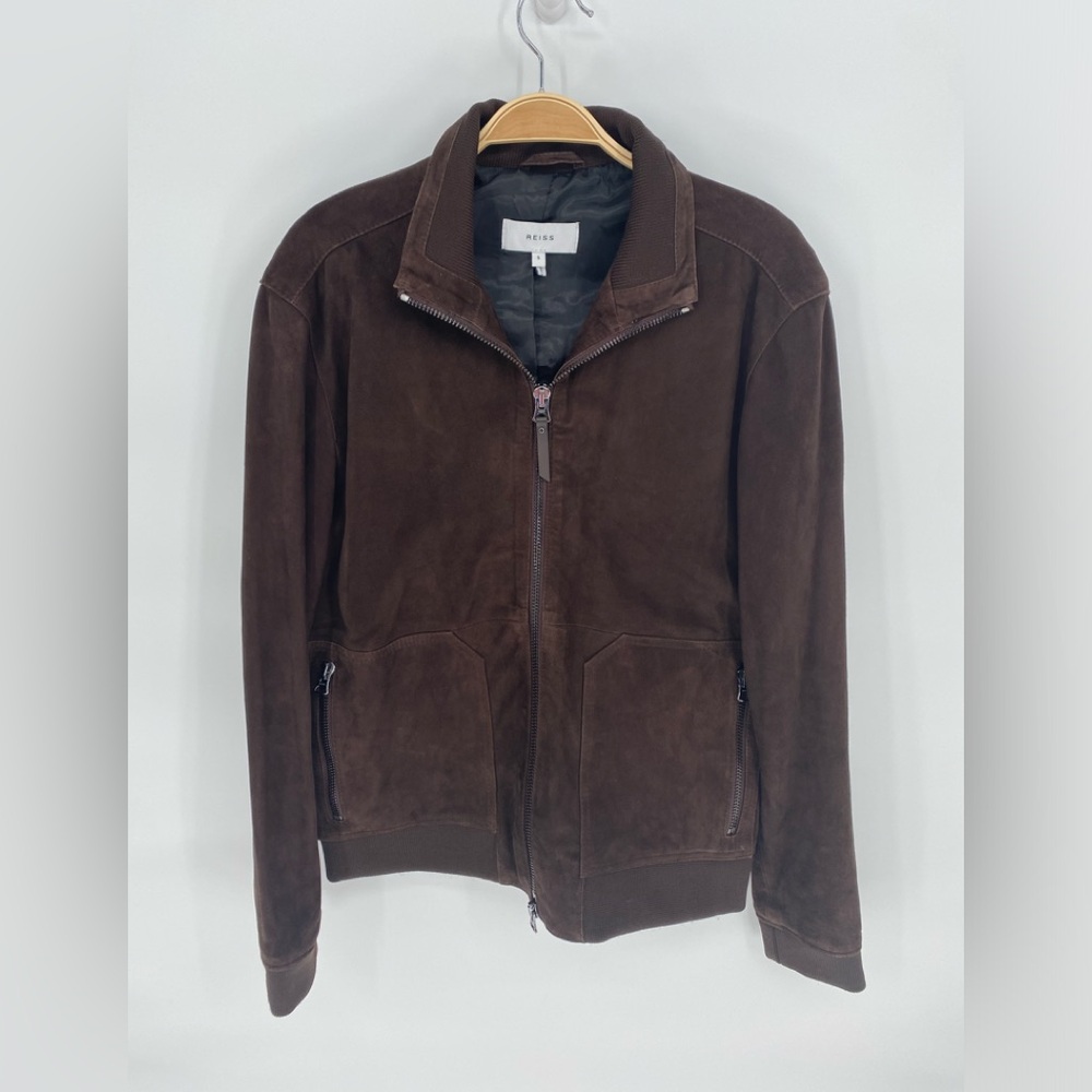 REISS Men’s Leather Suede Jacket Chocolate Brown Sz Small